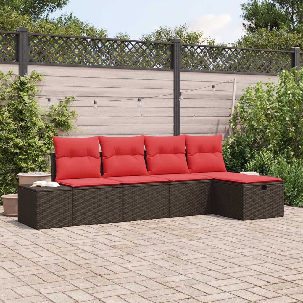 vidaXL 5 Piece Garden Sofa Set with Cushions Brown Poly Rattan