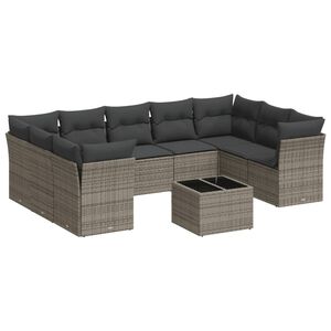 vidaXL 10 Piece Garden Sofa Set with Cushions Grey Poly Rattan