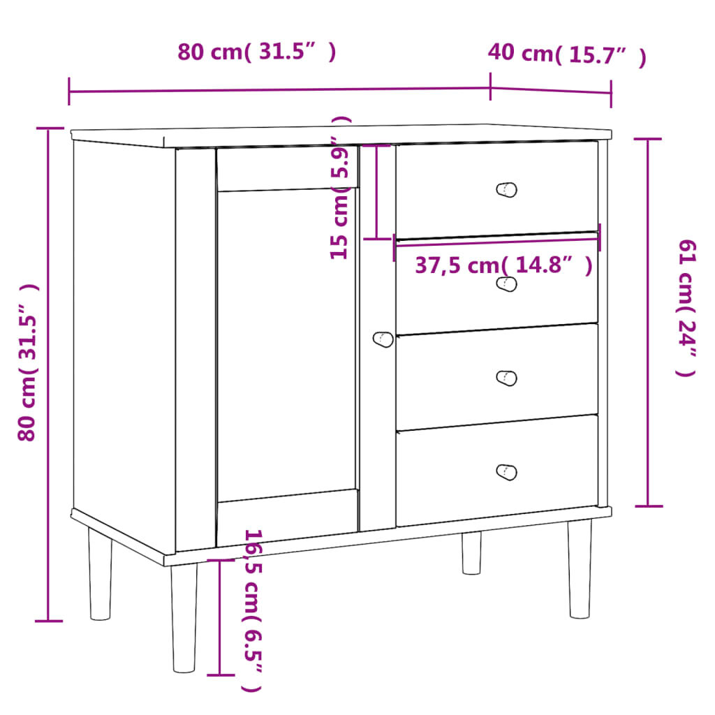 vidaXL Sideboard SENJA Rattan Look White 80x40x80 cm Solid Wood Pine
