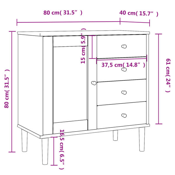 vidaXL Sideboard SENJA Rattan Look White 80x40x80 cm Solid Wood Pine