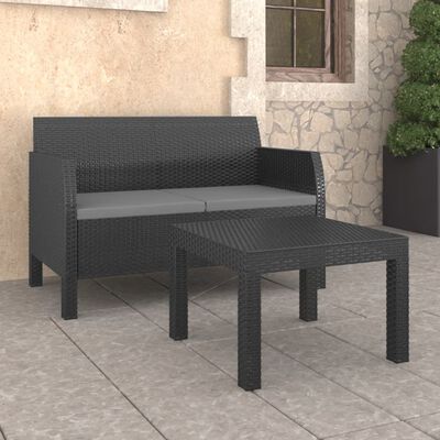 vidaXL 2 Piece Garden Lounge Set with Cushions PP Rattan Anthracite
