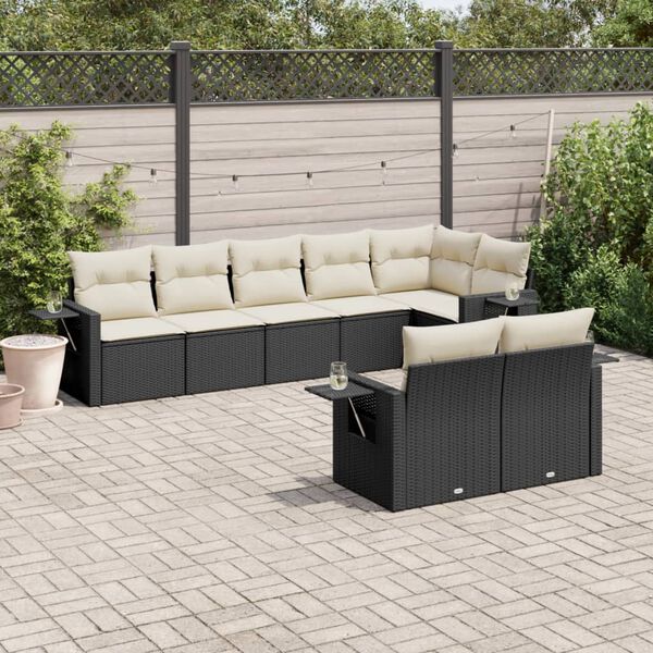 vidaXL 8 Piece Garden Sofa Set with Cushions Black Poly Rattan