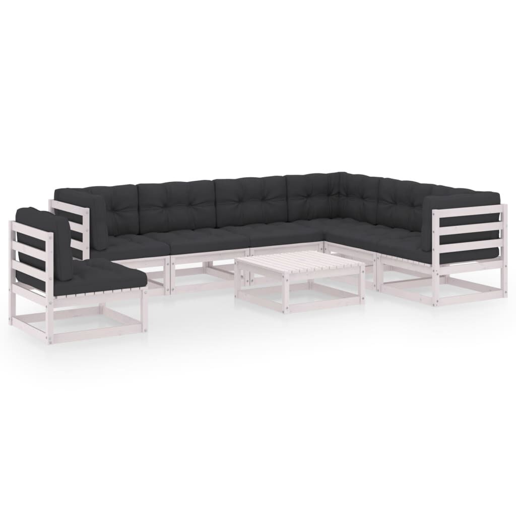 vidaXL 8 Piece Garden Lounge Set with Cushions White Solid Pinewood