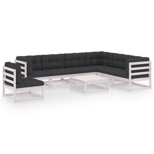 vidaXL 8 Piece Garden Lounge Set with Cushions White Solid Pinewood
