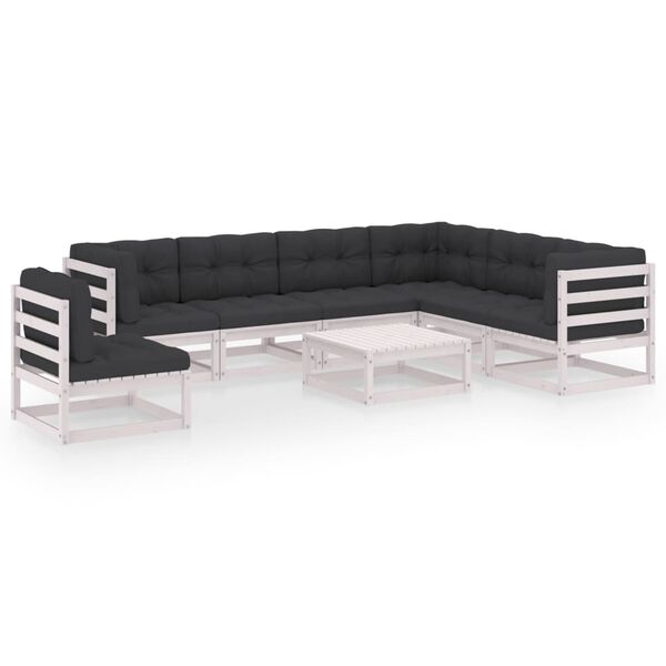 vidaXL 8 Piece Garden Lounge Set with Cushions White Solid Pinewood