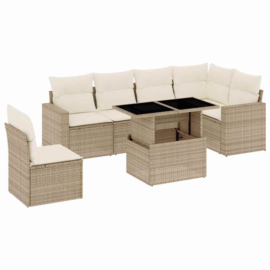 vidaXL 7 Piece Garden Sofa Set with Cushions Beige Poly Rattan