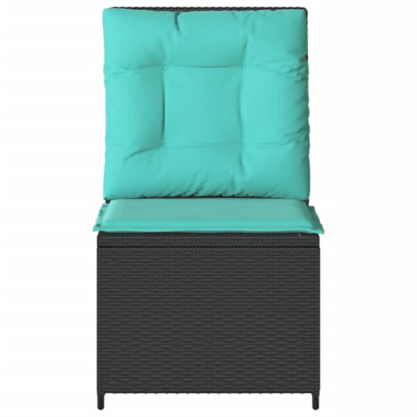 vidaXL Reclining Garden Sofa with Cushions Black Poly Rattan