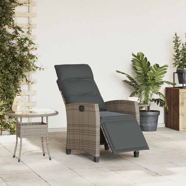 vidaXL Reclining Garden Chair with Side Table Grey Poly Rattan