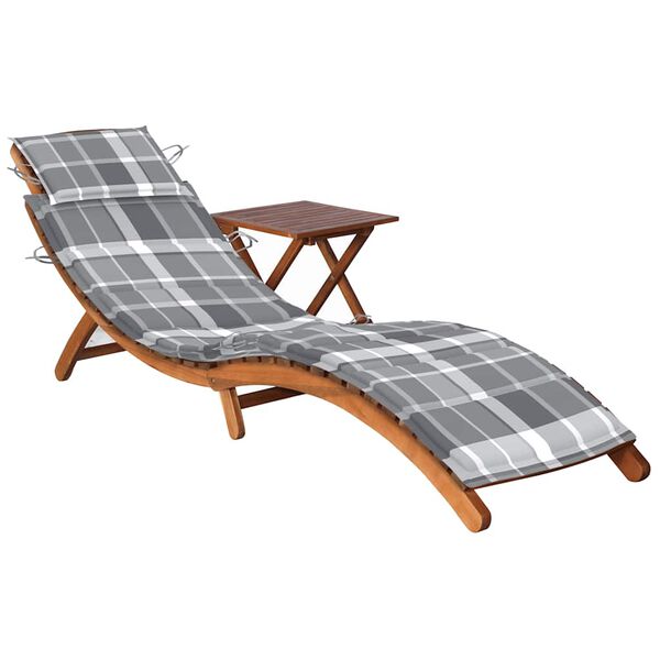 vidaXL Garden Sun Lounger with Table and Cushion Solid Acacia Wood