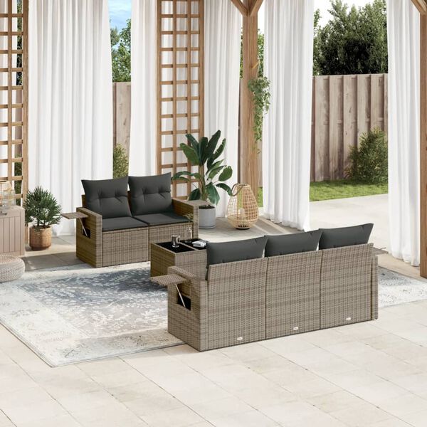 vidaXL 6 Piece Garden Sofa Set with Cushions Grey Poly Rattan