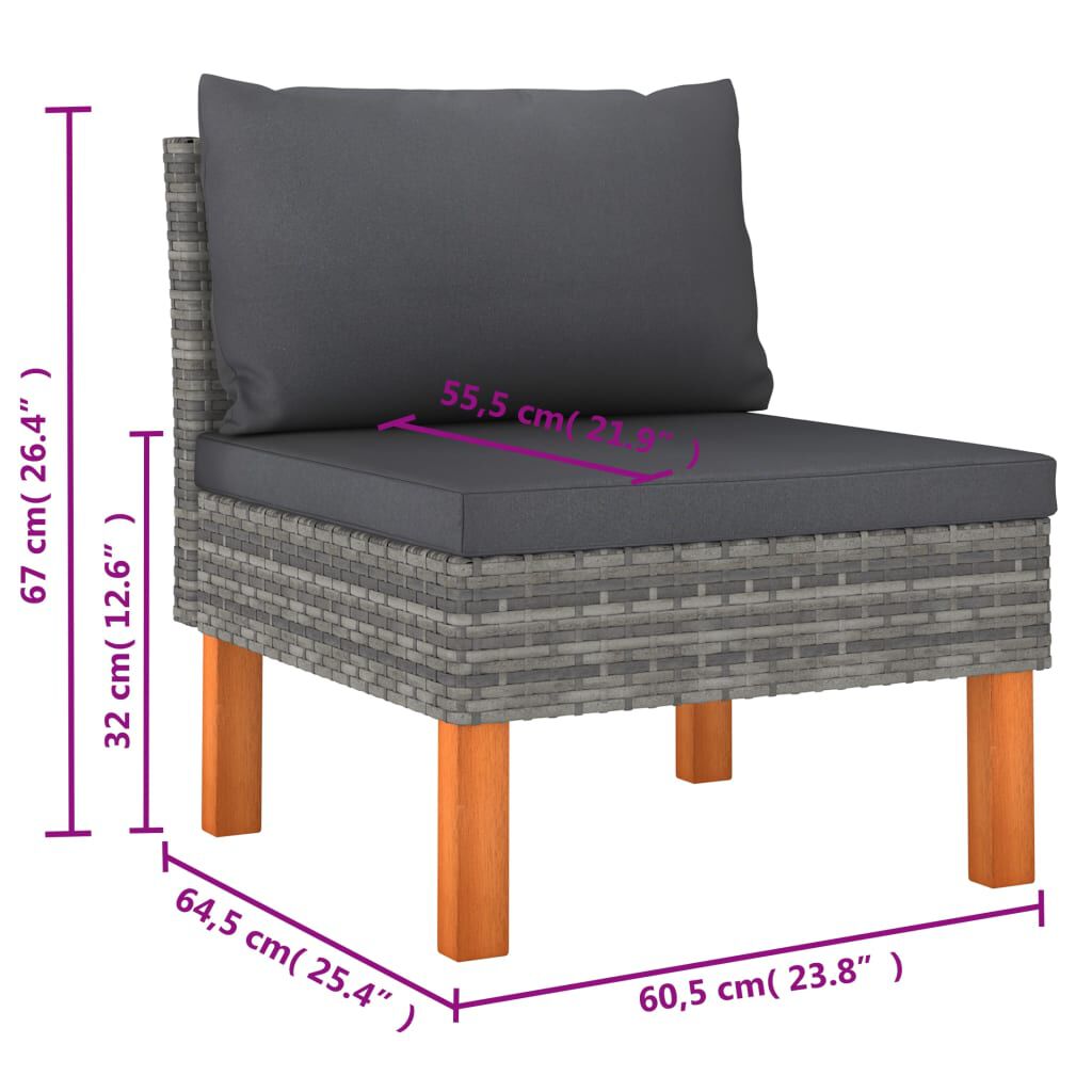 vidaXL 6 Piece Garden Lounge Set with Cushions Poly Rattan Grey