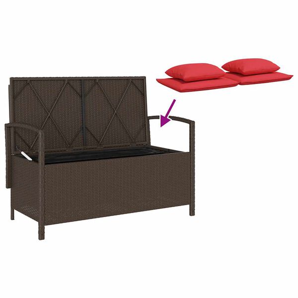 vidaXL Garden Storage Bench with Cushion Brown Poly Rattan