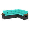 vidaXL 6 Piece Garden Sofa Set with Cushions Black Poly Rattan