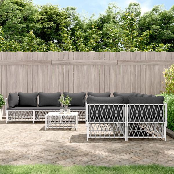 vidaXL 9 Piece Garden Lounge Set with Cushions White Steel