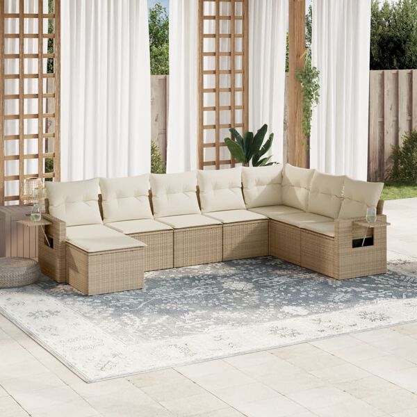 vidaXL 8 Piece Garden Sofa Set with Cushions Beige Poly Rattan