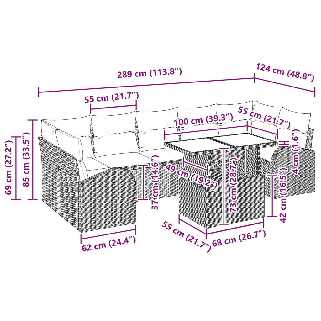 vidaXL 8 Piece Garden Sofa Set with Cushions Black Poly Rattan