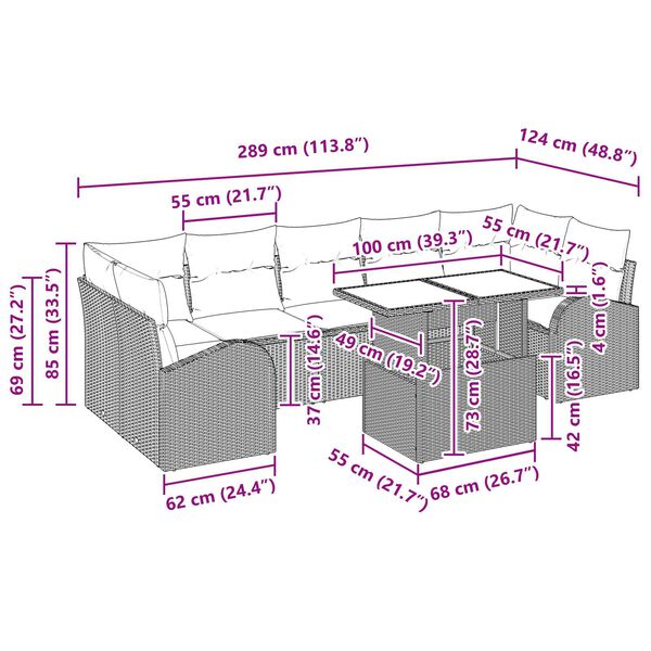 vidaXL 8 Piece Garden Sofa Set with Cushions Black Poly Rattan
