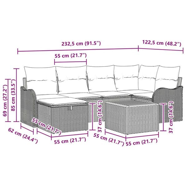 vidaXL 7 Piece Garden Sofa Set with Cushions Grey Poly Rattan