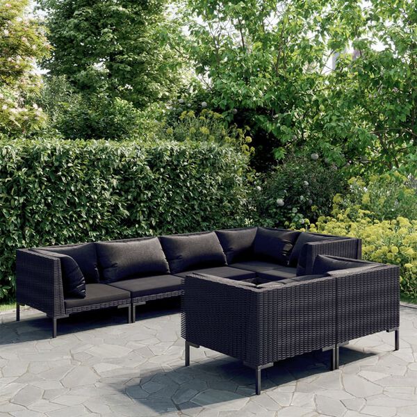 vidaXL 7 Piece Garden Lounge Set with Cushions Poly Rattan Dark Grey