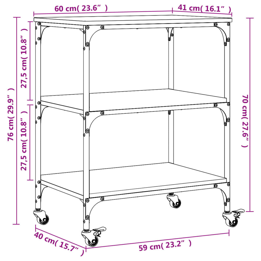 vidaXL Kitchen Trolley Smoked Oak 60x41x76 cm Engineered Wood