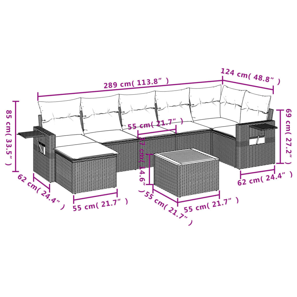 vidaXL 8 Piece Garden Sofa Set with Cushions Black Poly Rattan