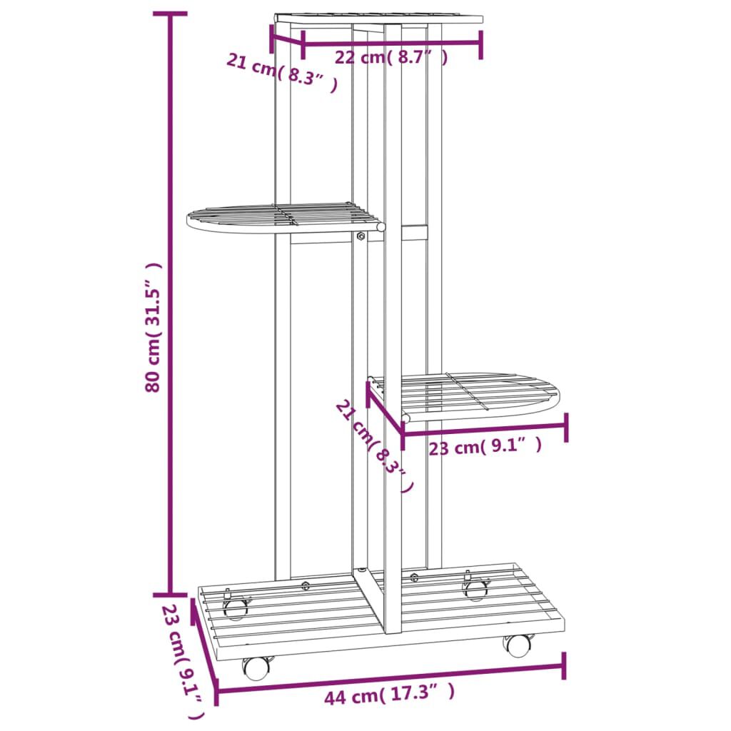 vidaXL 4-Floor Flower Stand with Wheels 44x23x80 cm Black Iron