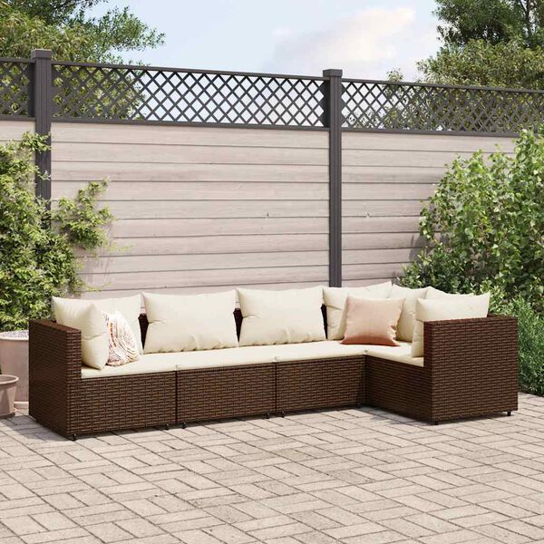vidaXL 5 Piece Garden Lounge Set with Cushions Brown Poly Rattan