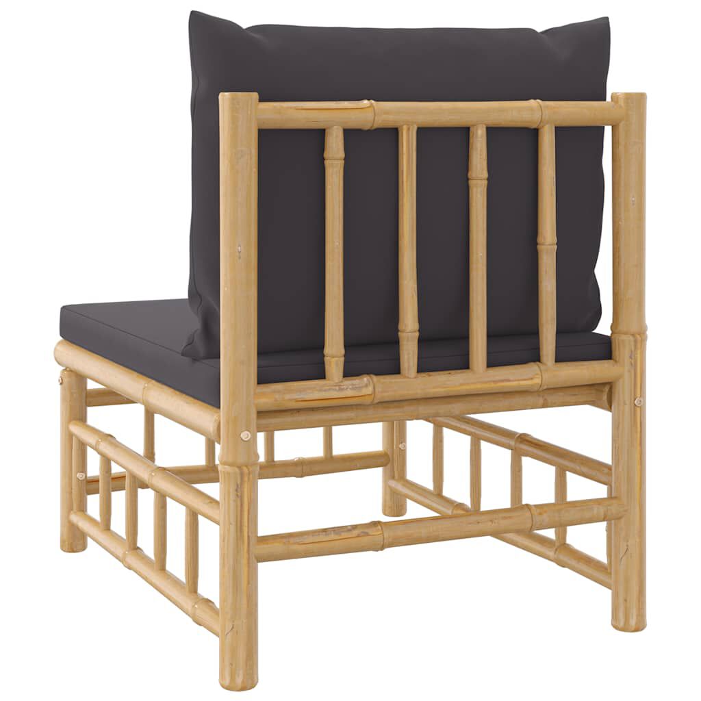vidaXL Garden Middle Sofa with Dark Grey Cushions Bamboo