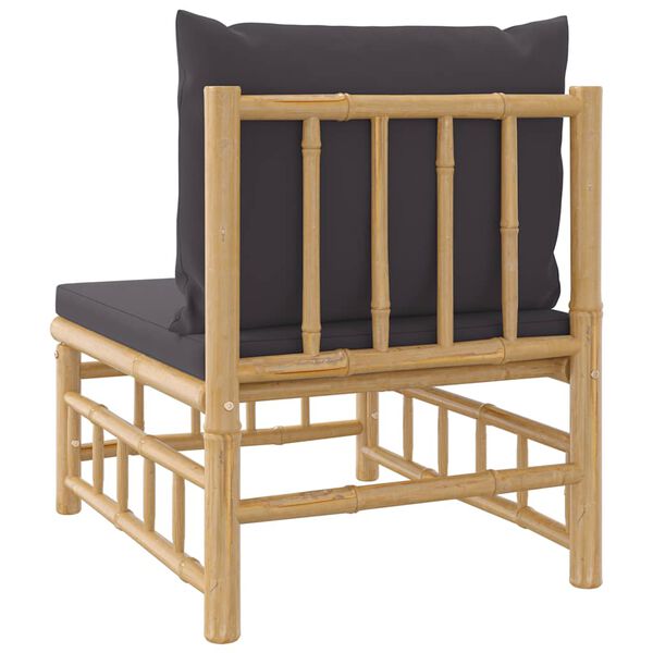 vidaXL Garden Middle Sofa with Dark Grey Cushions Bamboo