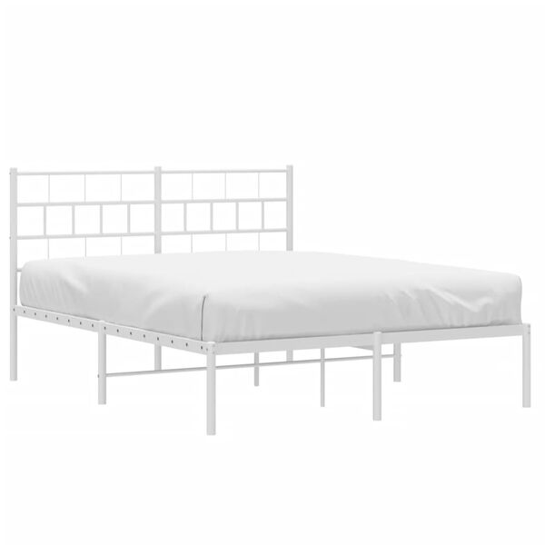 vidaXL Metal Bed Frame without Mattress with Headboard White 150x200cm