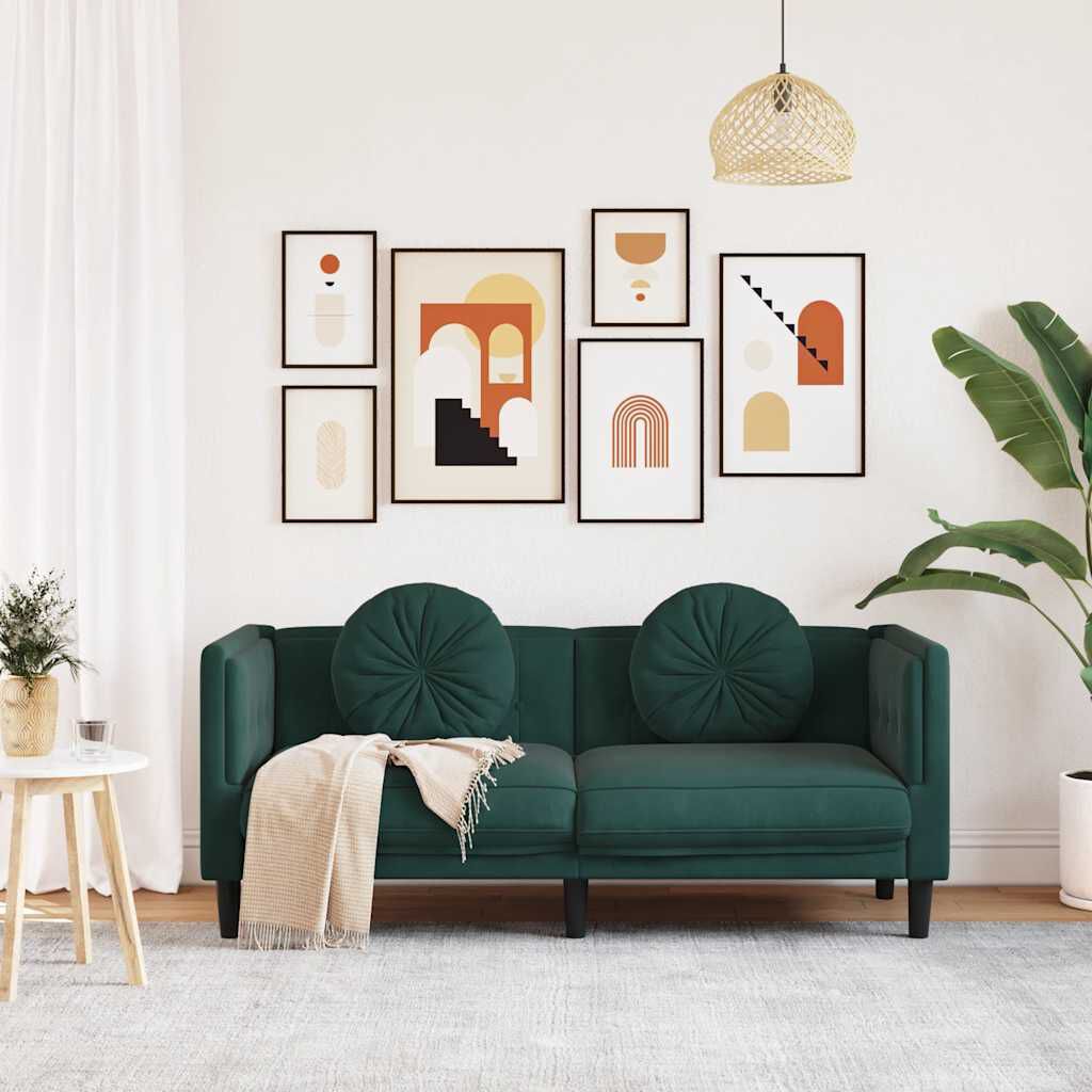 vidaXL Sofa with Cushions 2-Seater Dark Green Velvet