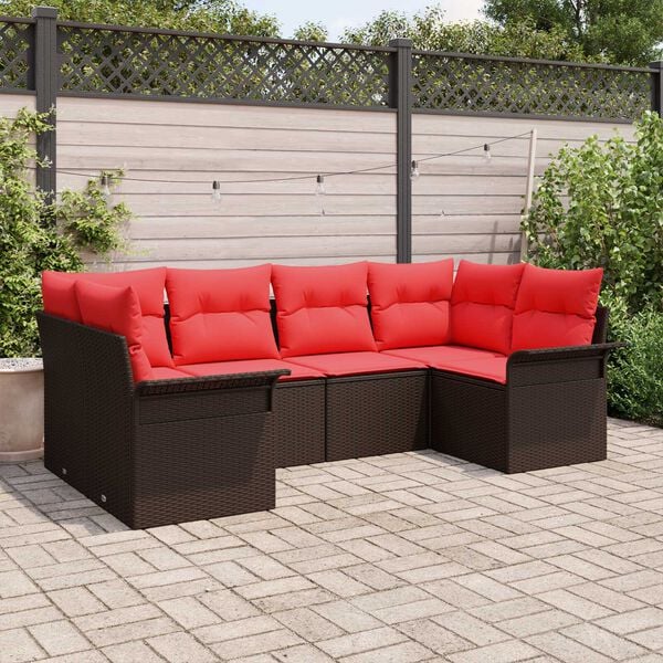 vidaXL 6 Piece Garden Sofa Set with Cushions Brown Poly Rattan