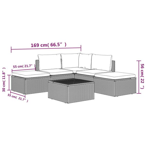 vidaXL 6 Piece Garden Lounge Set with Cushions Grey Poly Rattan