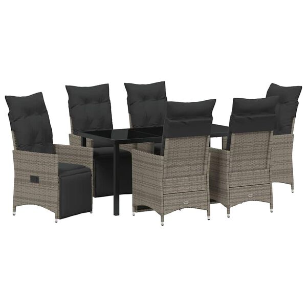 vidaXL Garden Dining Set with Cushion 7 pcs Grey Poly Rattan