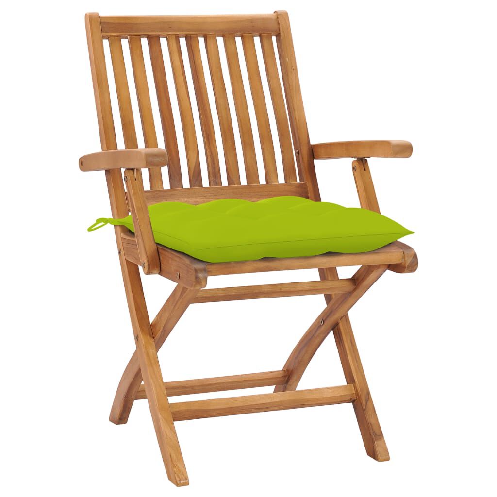 vidaXL Garden Chairs 2 pcs with Bright Green Cushions Solid Teak Wood