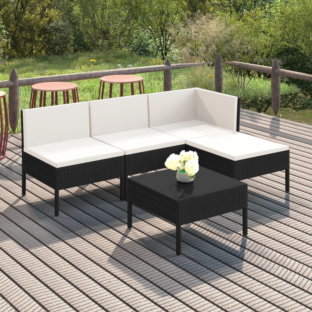 vidaXL 5 Piece Garden Lounge Set with Cushions Poly Rattan Black