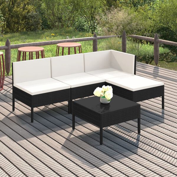 vidaXL 5 Piece Garden Lounge Set with Cushions Poly Rattan Black