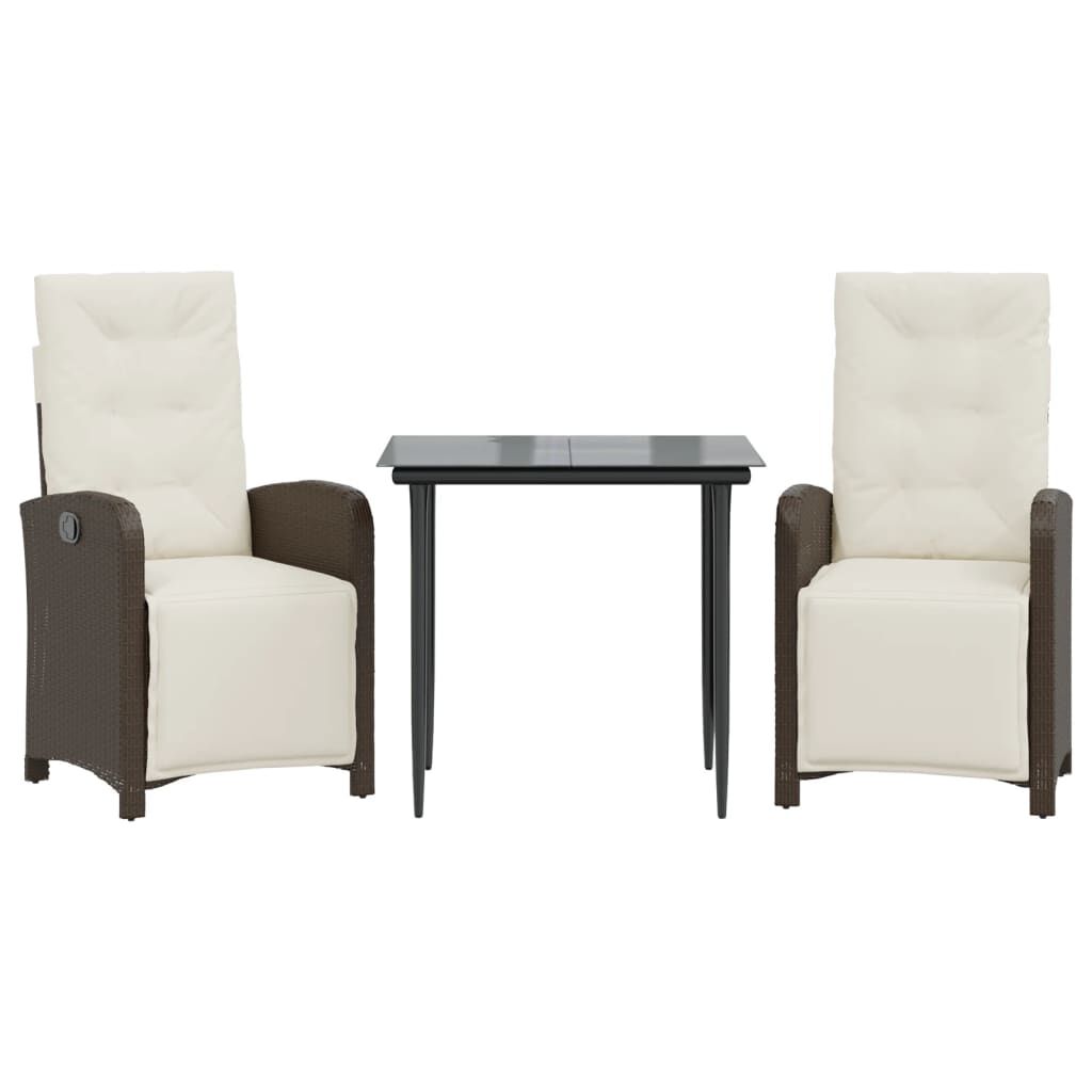 vidaXL 3 Piece Bistro Set with Cushions Brown Poly Rattan