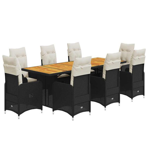 vidaXL 9 Piece Garden Bistro Set with Cushions Black Poly Rattan