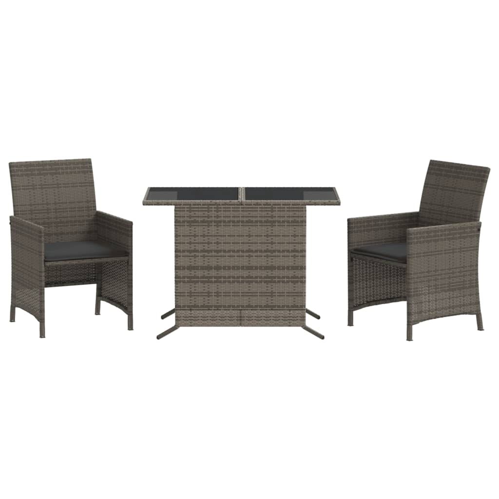 vidaXL 3 Piece Bistro Set with Cushions Grey Poly Rattan