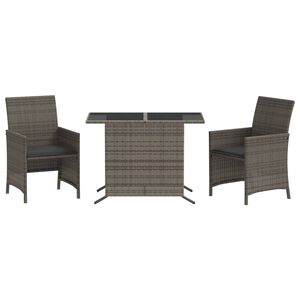 vidaXL 3 Piece Bistro Set with Cushions Grey Poly Rattan
