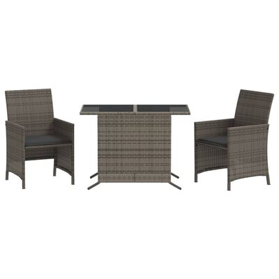 vidaXL 3 Piece Bistro Set with Cushions Grey Poly Rattan
