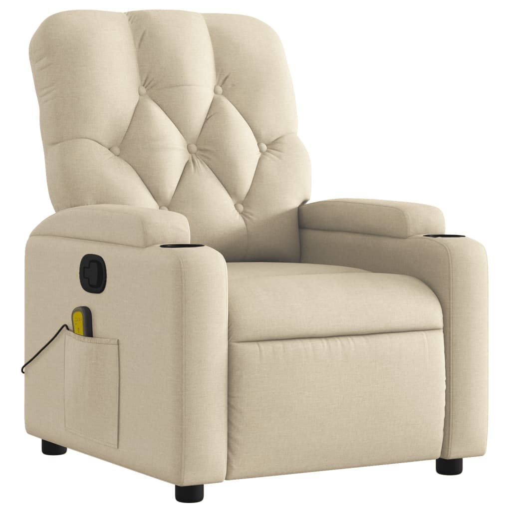 vidaXL Massage Recliner Chair Cream Fabric