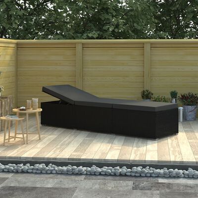 vidaXL Sun Lounger with Cushion Poly Rattan Black