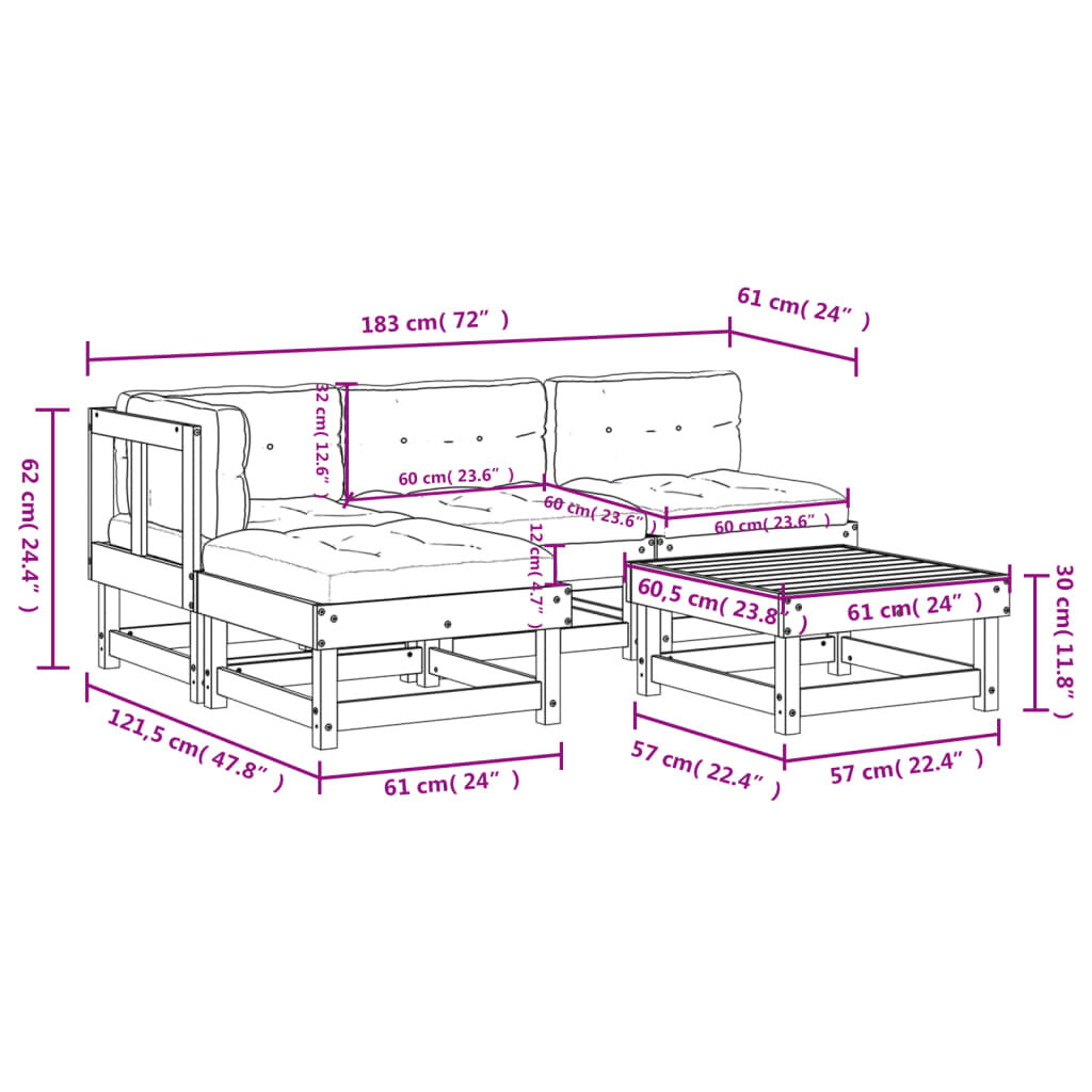vidaXL 5 Piece Garden Lounge Set with Cushions White Solid Wood