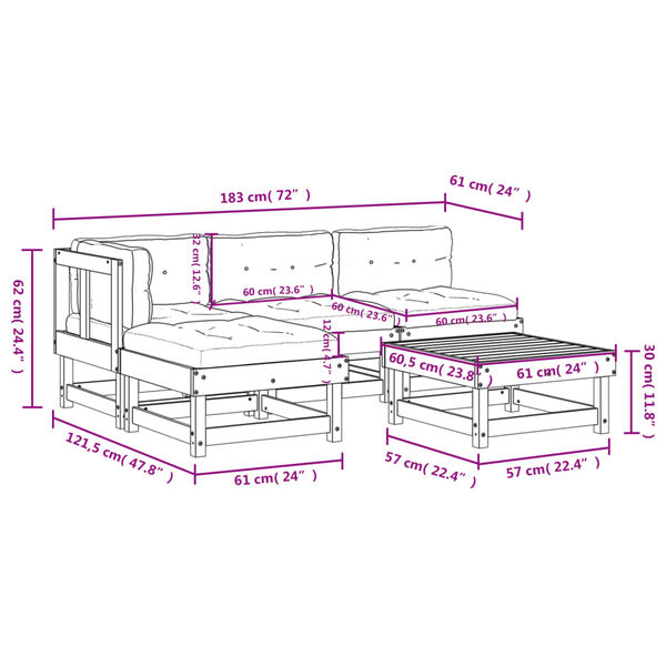 vidaXL 5 Piece Garden Lounge Set with Cushions White Solid Wood