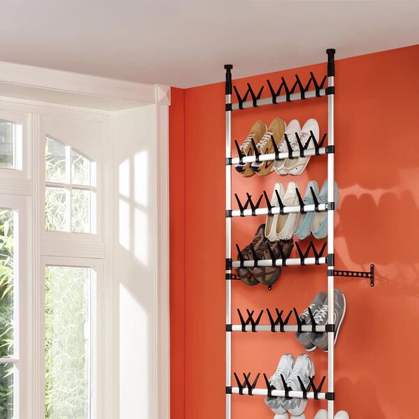 vidaXL Telescopic Shoe Rack with Rods Aluminium