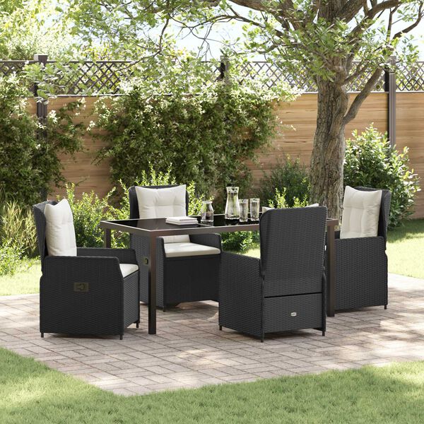 vidaXL Garden Dining Set 5 pcs Black Poly Rattan