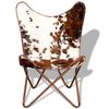 vidaXL Butterfly Chair Brown and White Real Cowhide Leather