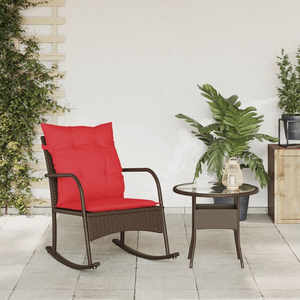 vidaXL Garden Rocking Chair with Cushions Brown Poly Rattan